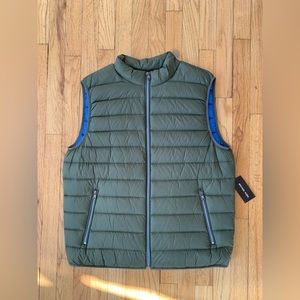 Michael Kors MK men’s zip down puffer coat vest army green with contrast inner